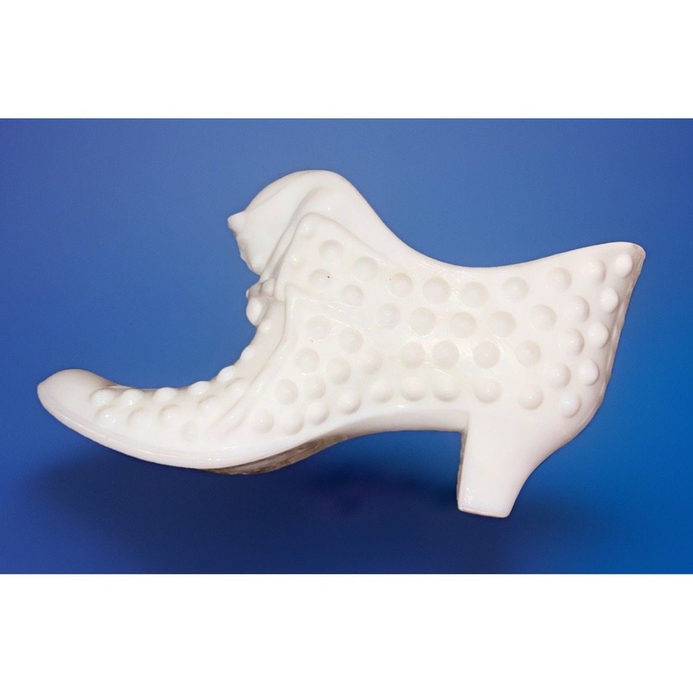 VINTAGE FENTON CAT SLIPPER SHOE HOBNAIL WHITE MILK GLASS - Picture 3 of 5